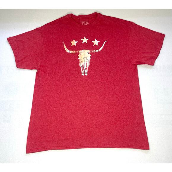 Longhorn Skull with Stars Modern Lux Faded Red T-Shirt XL Men’s Tshirt - Picture 1 of 3